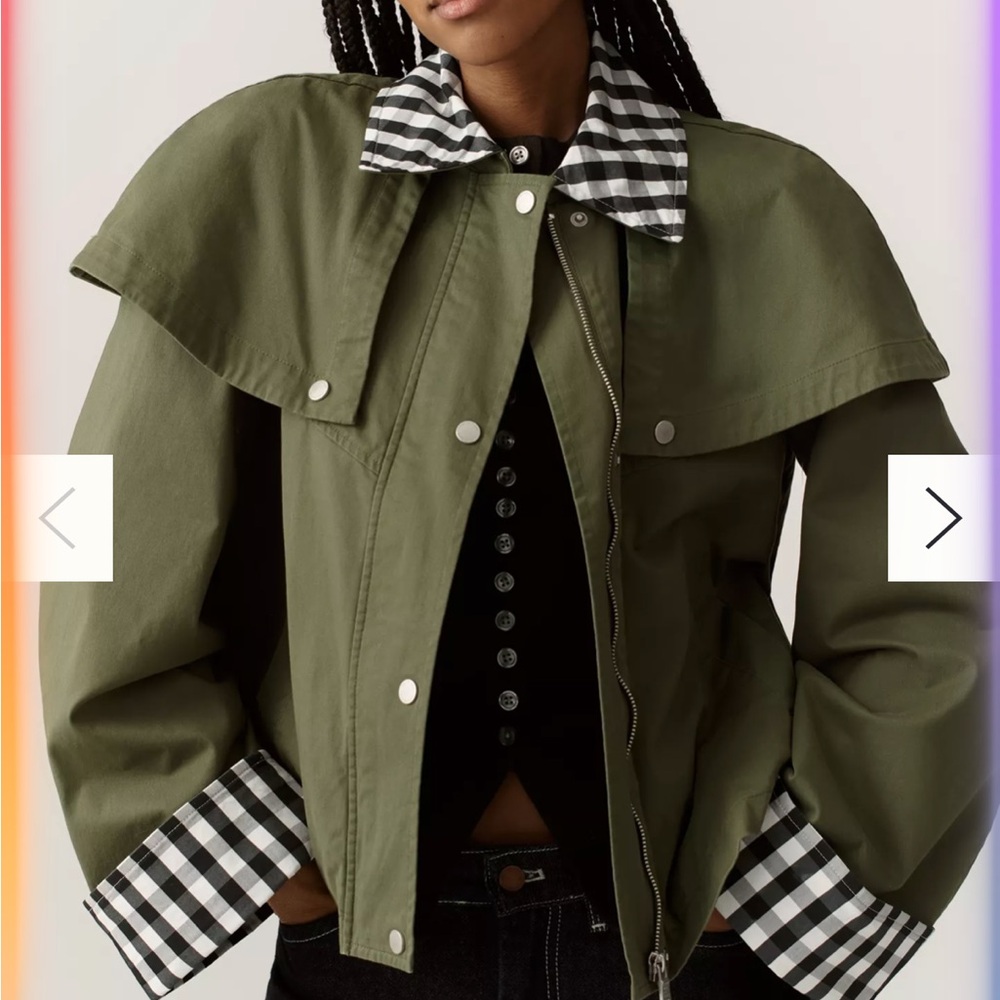 Avec Les Filles Gingham Trim Cape Jacket